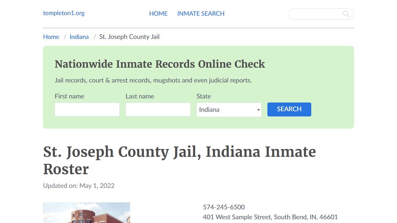 St. Joseph County Jail, Indiana Inmate Booking